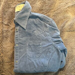 Corduroy Shirt Womens Medium light blue Button Up Long Sleeve western fit